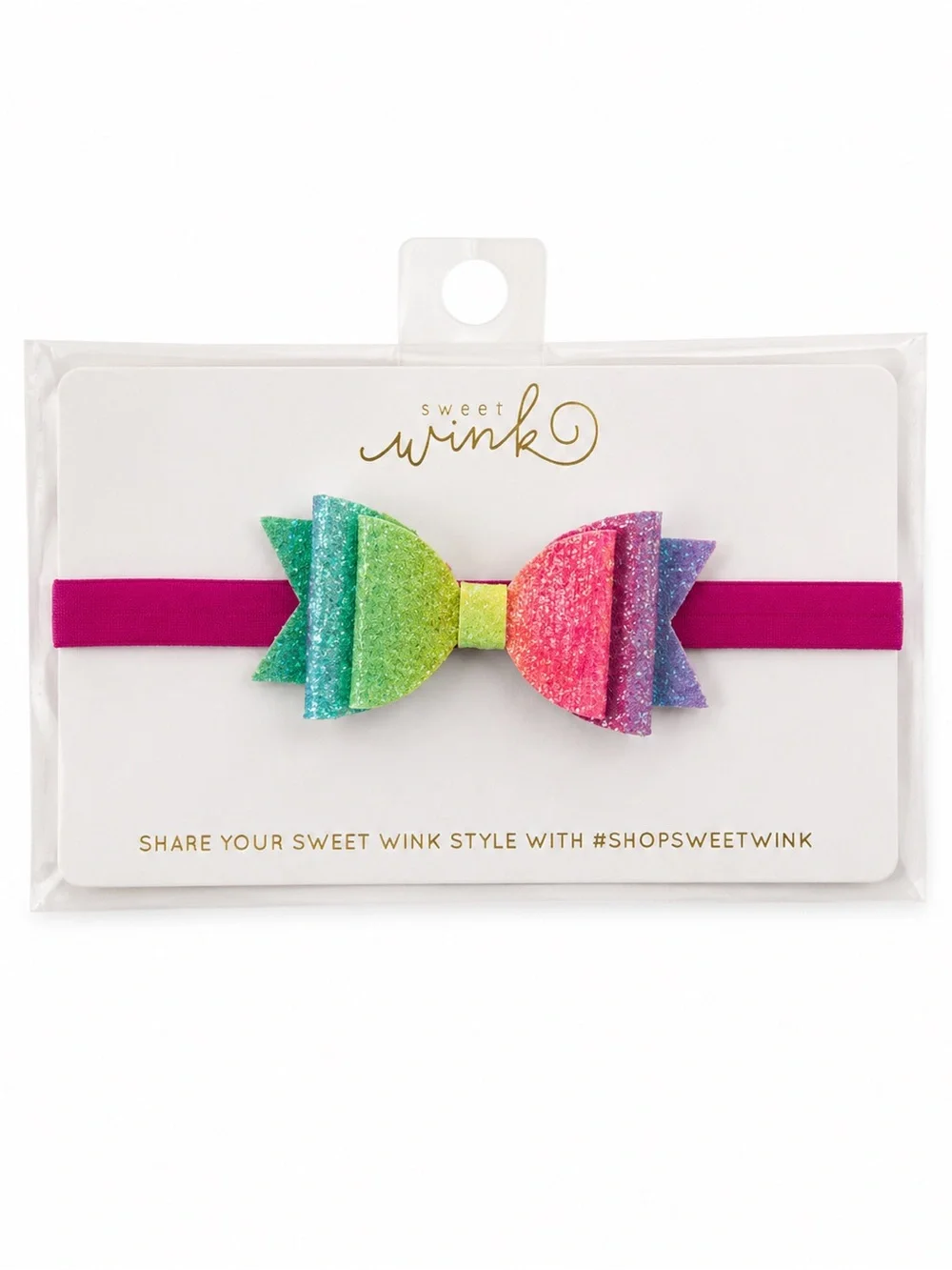 SWEET WINK Girls Glitter Ombre Bow Headband in Pink & Multicolor